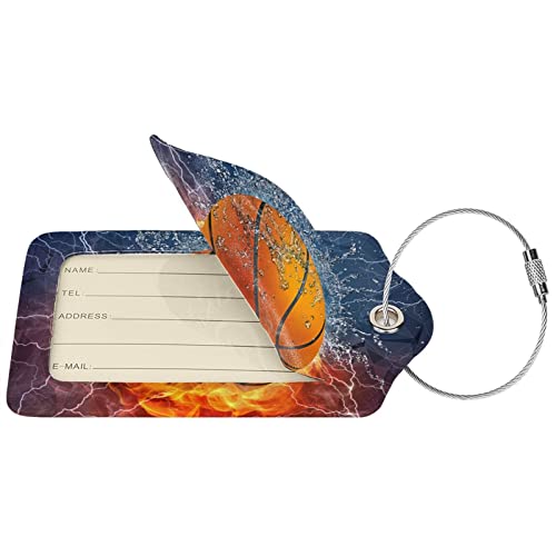 SNAPMADE 2 Pcs Basketball Luggage Tags for Boys Mens Suitcases for Travel, Sport PU Leather Name Labels Tag Bag Tags with Steel Stainless Loop and Full-Width Design Cover & Address Card - Image 3