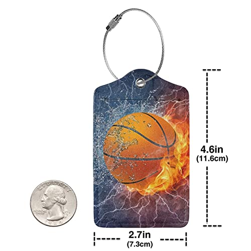 SNAPMADE 2 Pcs Basketball Luggage Tags for Boys Mens Suitcases for Travel, Sport PU Leather Name Labels Tag Bag Tags with Steel Stainless Loop and Full-Width Design Cover & Address Card - Image 4