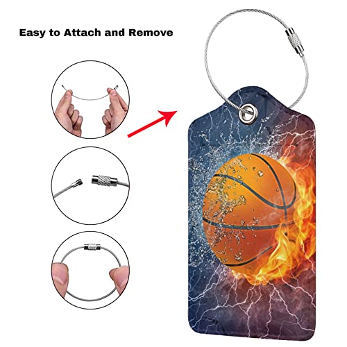 SNAPMADE 2 Pcs Basketball Luggage Tags for Boys Mens Suitcases for Travel, Sport PU Leather Name Labels Tag Bag Tags with Steel Stainless Loop and Full-Width Design Cover & Address Card - Image 2
