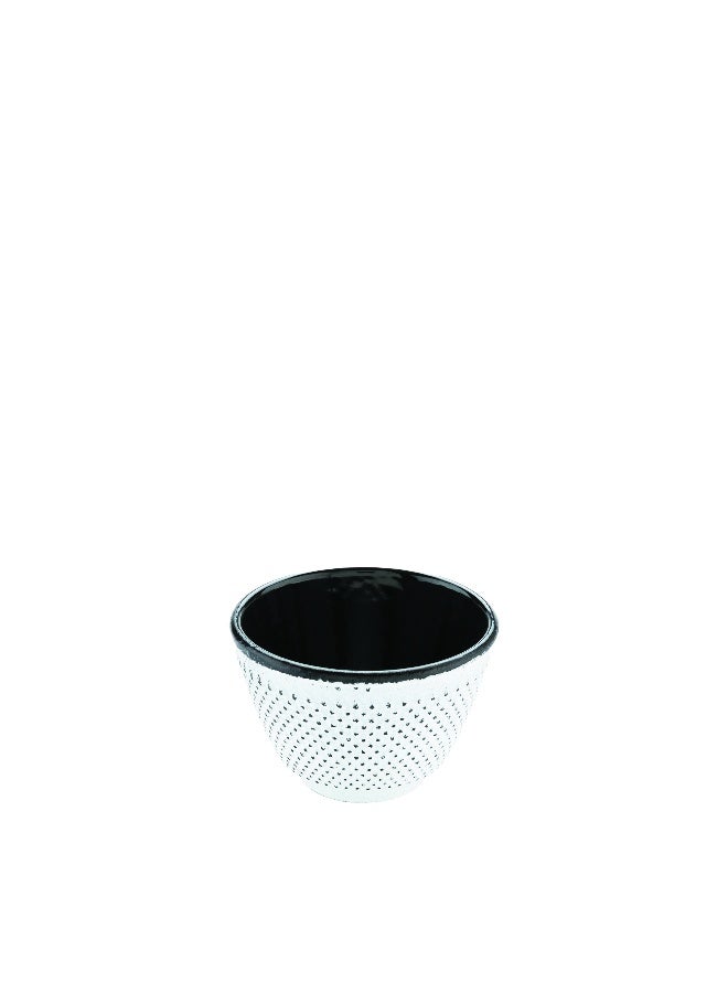 Restaurantware Tetsubin 2 Ounce Tea Cups, 2 Hobnail Traditional Japanese Tea Cups - Enamel Coated, Corrosion-Resistant, White Cast Iron Small Tea Cups, Crack-Resistant, Rust-Resistant - Image 1