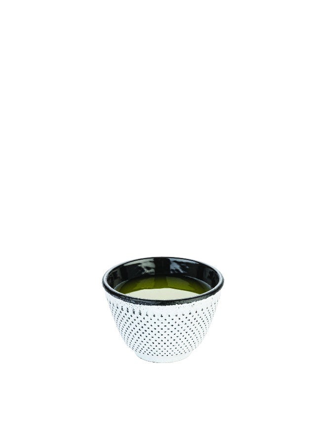 Restaurantware Tetsubin 2 Ounce Tea Cups, 2 Hobnail Traditional Japanese Tea Cups - Enamel Coated, Corrosion-Resistant, White Cast Iron Small Tea Cups, Crack-Resistant, Rust-Resistant - Image 2