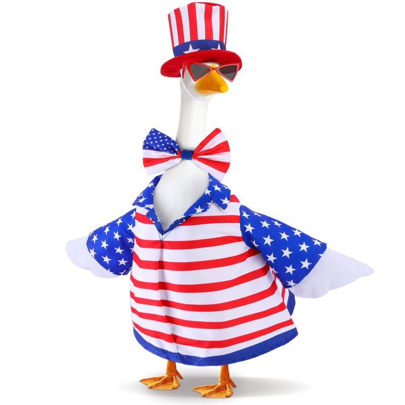 Watayo 4 Pcs/Set 4Th Of July Porch Goose Outfit  23 "" High Lawn Goose Statue Patriotic Costume Clothing  Independence Day Porch Garden Goose Clothes With Hat Glasses Bow Tie For Outdoor Patio Yard Decoration - Image 1