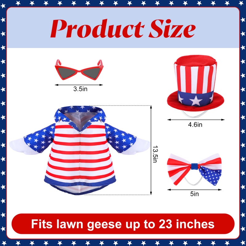 Watayo 4 Pcs/Set 4Th Of July Porch Goose Outfit  23 "" High Lawn Goose Statue Patriotic Costume Clothing  Independence Day Porch Garden Goose Clothes With Hat Glasses Bow Tie For Outdoor Patio Yard Decoration - Image 2