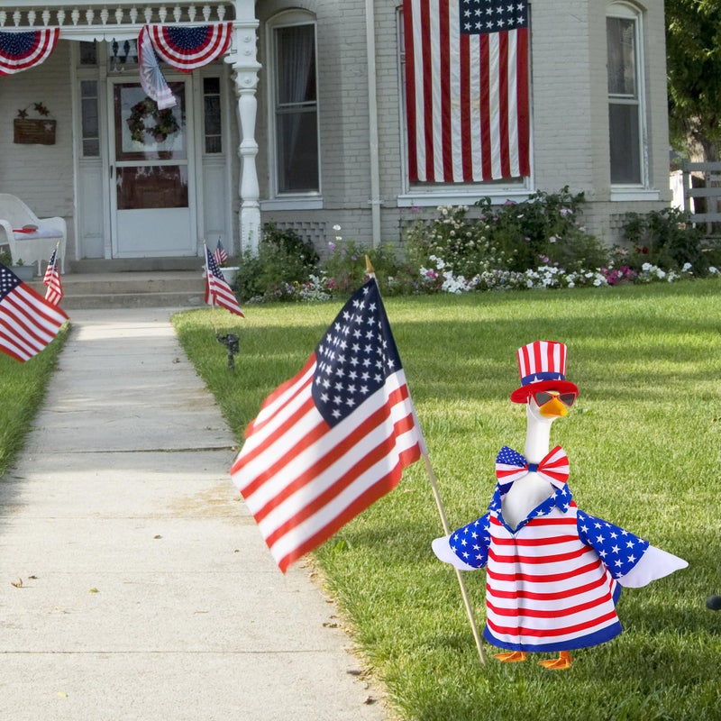 Watayo 4 Pcs/Set 4Th Of July Porch Goose Outfit  23 "" High Lawn Goose Statue Patriotic Costume Clothing  Independence Day Porch Garden Goose Clothes With Hat Glasses Bow Tie For Outdoor Patio Yard Decoration - Image 4