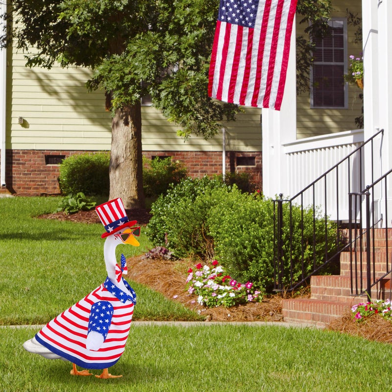 Watayo 4 Pcs/Set 4Th Of July Porch Goose Outfit  23 "" High Lawn Goose Statue Patriotic Costume Clothing  Independence Day Porch Garden Goose Clothes With Hat Glasses Bow Tie For Outdoor Patio Yard Decoration - Image 5