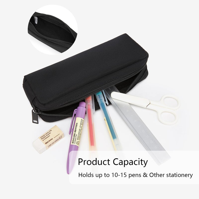 YONBEN Multi Color Zipper Pencil Pouch Pen Bag Canvas Pencil Case Stationary Bag (Black) - Image 5