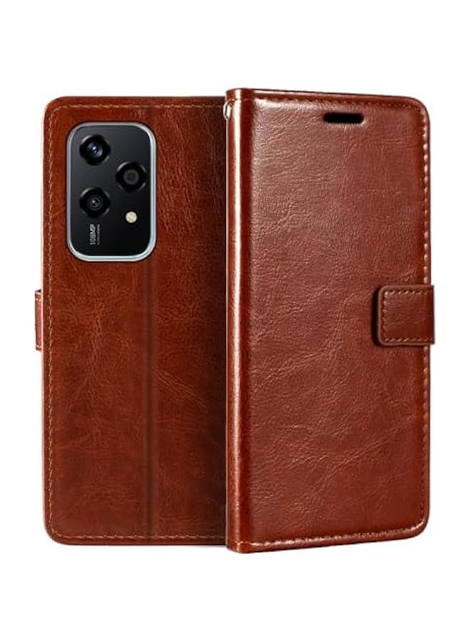 Huawei Honor 200 Lite 5G - Brown Leather Flip Case with Card Holder  Kickstand - Image 1
