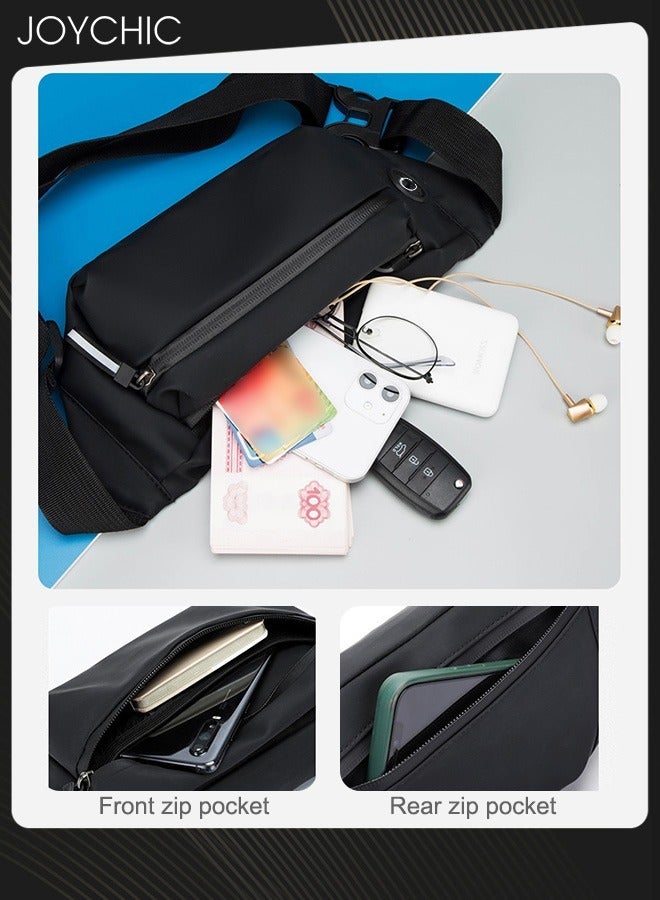 Joychic Men Casual Waterproof Waistpack Korean Style Trendy Chest Bag Wear-resistant Shoulder Crossbody Bag with Headphone Jack for Outdoor Sports Climbing Black - Image 3