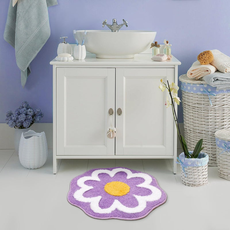 TRUEDAYS Bathroom Rugs Cute Bath Mat for Women Small Water Absorbent Non Slip Bath Rug Purple Flower Soft Microfiber Washable Bathroom Mat Bathroom decoration - Image 1