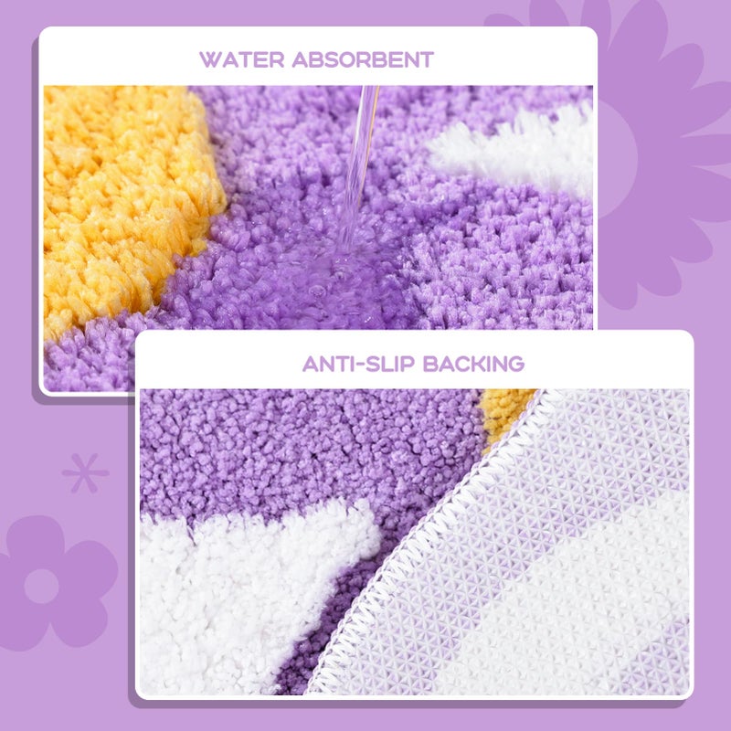 TRUEDAYS Bathroom Rugs Cute Bath Mat for Women Small Water Absorbent Non Slip Bath Rug Purple Flower Soft Microfiber Washable Bathroom Mat Bathroom decoration - Image 4