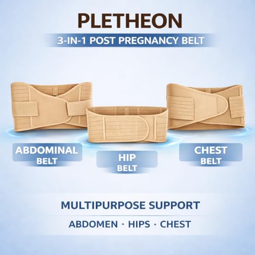 PLETHEON 3-in-1 Post Pregnancy Abdominal Belt for Women – Post Delivery Belly, Waist & Pelvis Support Wrap | Postpartum Tummy Compression Shapewear | Free Size 30–46 Inch | Beige - Image 2