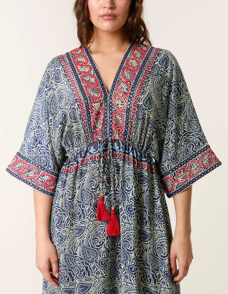 Blue Vanilla Embellished Kimono Dress
