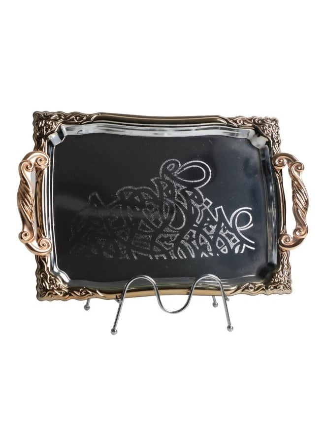 Soleter - 3Pcs Tray Set Full Chrome Plated Metal Tray Set With Gold Handles & Laser Pattern Design - Image 1