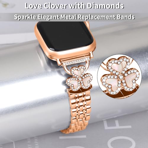 JOYOZY Metal Straps Compatible with Apple Watch Band 40mm 42mm(Series 10) 41mm 38mm,Dressy Women Luxury Strap Diamond Rose Gold Wristband Strap for Iphone Watch Bands Series 10/9/8/7/6/5/4/3/2/1/SE - Image 3