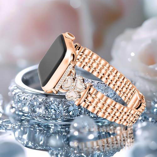 JOYOZY Metal Straps Compatible with Apple Watch Band 40mm 42mm(Series 10) 41mm 38mm,Dressy Women Luxury Strap Diamond Rose Gold Wristband Strap for Iphone Watch Bands Series 10/9/8/7/6/5/4/3/2/1/SE - Image 2