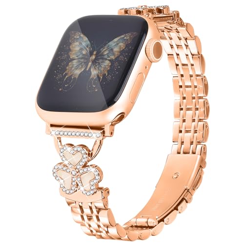 JOYOZY Metal Straps Compatible with Apple Watch Band 40mm 42mm(Series 10) 41mm 38mm,Dressy Women Luxury Strap Diamond Rose Gold Wristband Strap for Iphone Watch Bands Series 10/9/8/7/6/5/4/3/2/1/SE - Image 1