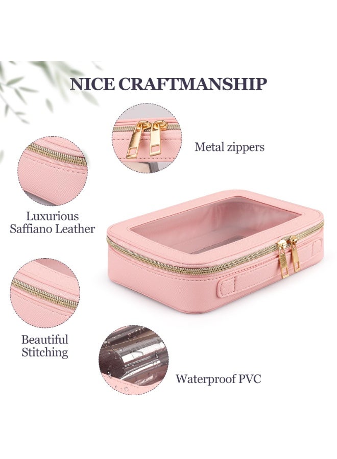 YelaJoy Clear Makeup Bag Organizer, TSA Approved Portable Travel Toiletry Bag Multipurpose Cosmetic Bag Case for Women Vegan Leather Make Up Pouch Transparent Vinyl Windows  - Image 3