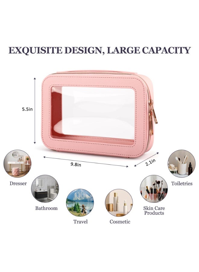 YelaJoy Clear Makeup Bag Organizer, TSA Approved Portable Travel Toiletry Bag Multipurpose Cosmetic Bag Case for Women Vegan Leather Make Up Pouch Transparent Vinyl Windows  - Image 4