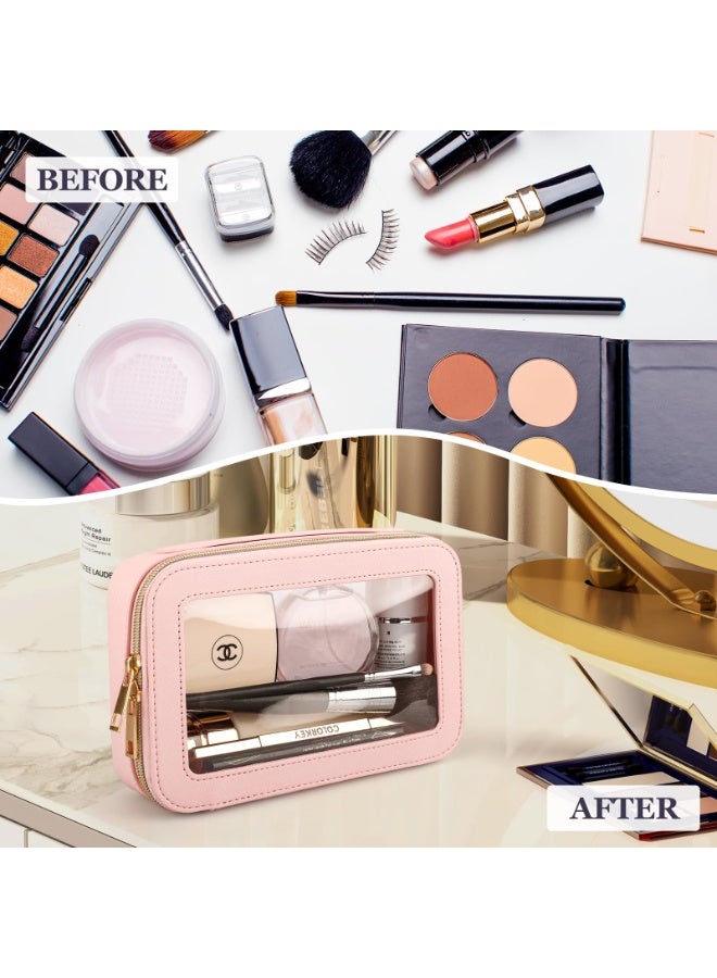 YelaJoy Clear Makeup Bag Organizer, TSA Approved Portable Travel Toiletry Bag Multipurpose Cosmetic Bag Case for Women Vegan Leather Make Up Pouch Transparent Vinyl Windows  - Image 5