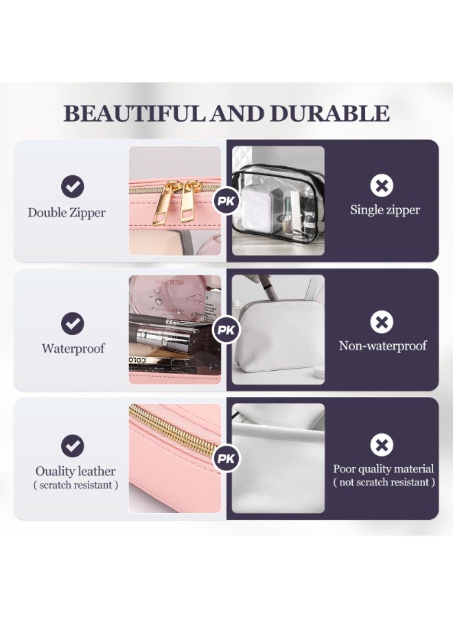 YelaJoy Clear Makeup Bag Organizer, TSA Approved Portable Travel Toiletry Bag Multipurpose Cosmetic Bag Case for Women Vegan Leather Make Up Pouch Transparent Vinyl Windows  - Image 2