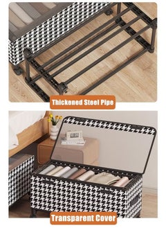 XiuWoo 77*29*30cm Under Bed Storage Box With Wheels Handles Clear Window Houndstooth Pattern Printed Large Capacity Rolling Clothes Storage Bins For Clothes Bedding Shoe Toy Houndstooth  - Image 5