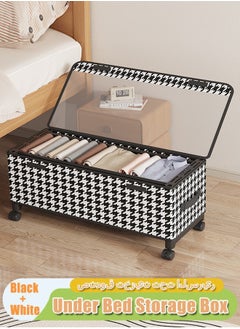 XiuWoo 77*29*30cm Under Bed Storage Box With Wheels Handles Clear Window Houndstooth Pattern Printed Large Capacity Rolling Clothes Storage Bins For Clothes Bedding Shoe Toy Houndstooth  - Image 1