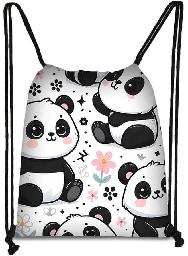 S-TOP Panda Drawstring Backpack, Waterproof Lightweight Cute Panda Pattern String Bag, Daily Use for Travel Swimming Sports, Ideal Birthday & Children's Day Gift - Image 1