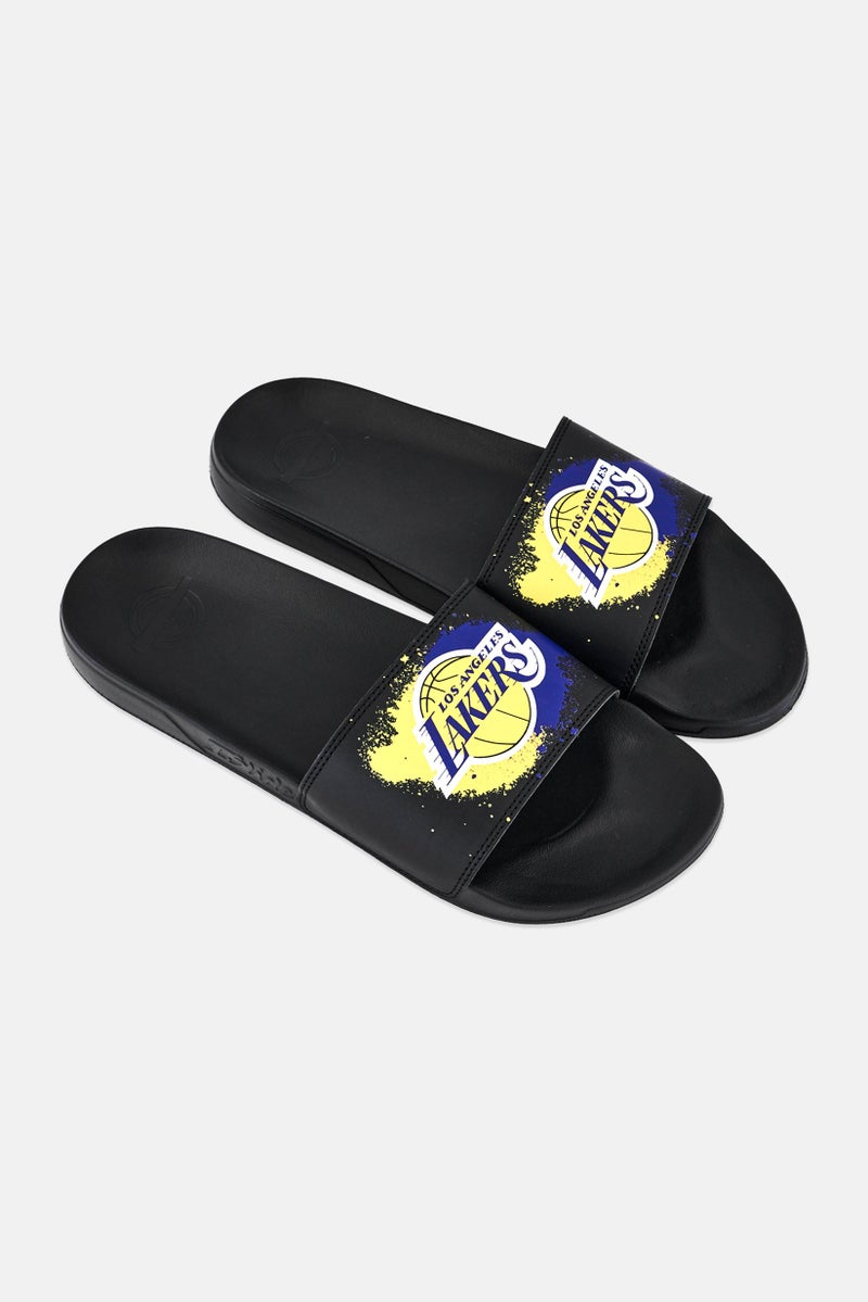 ISlide Men LA Lakers Spray Paint Logo Slip On Slides, Black - Image 2
