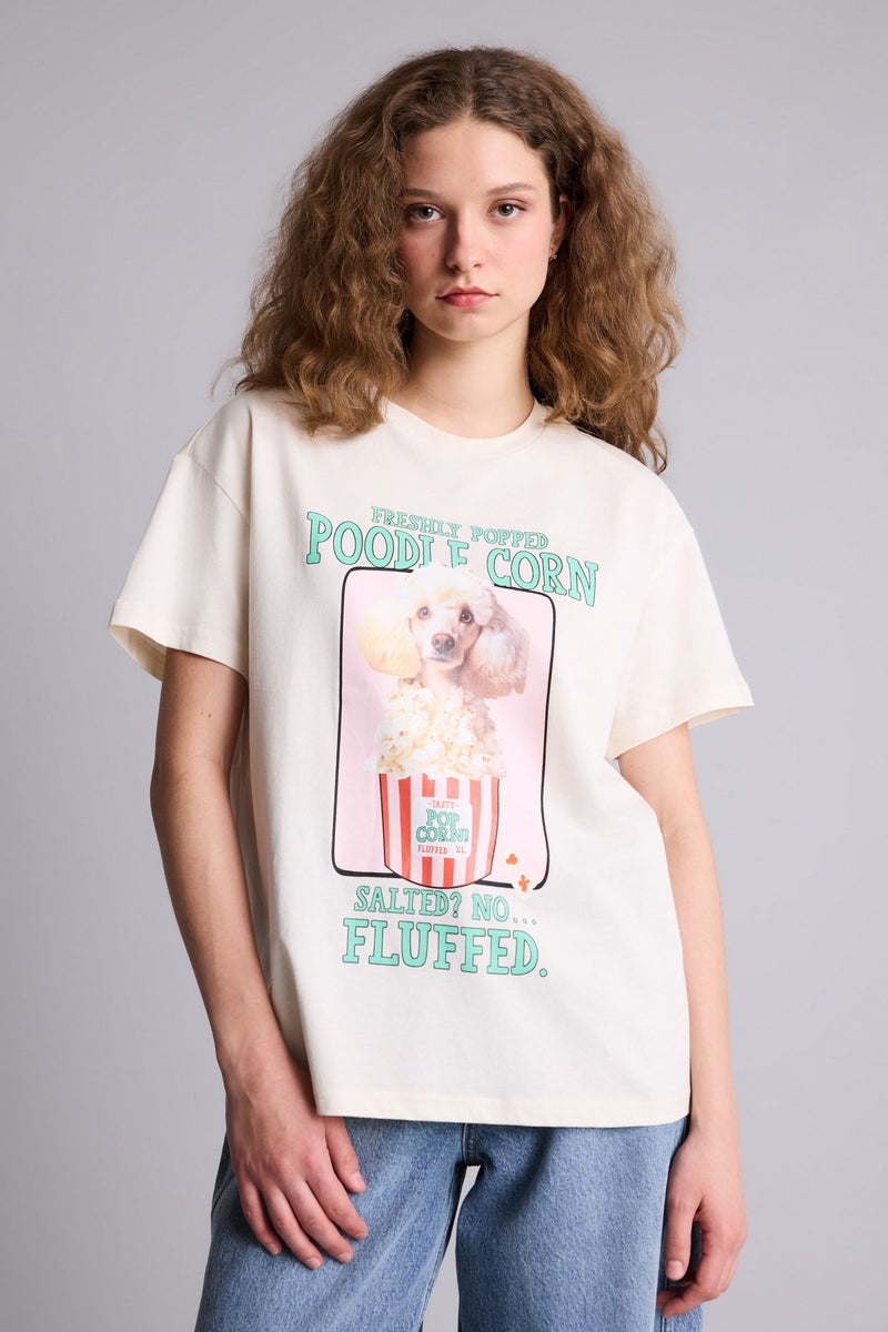 DeFacto Beige Woman Printed Oversize T-Shirt Casual - Image 3