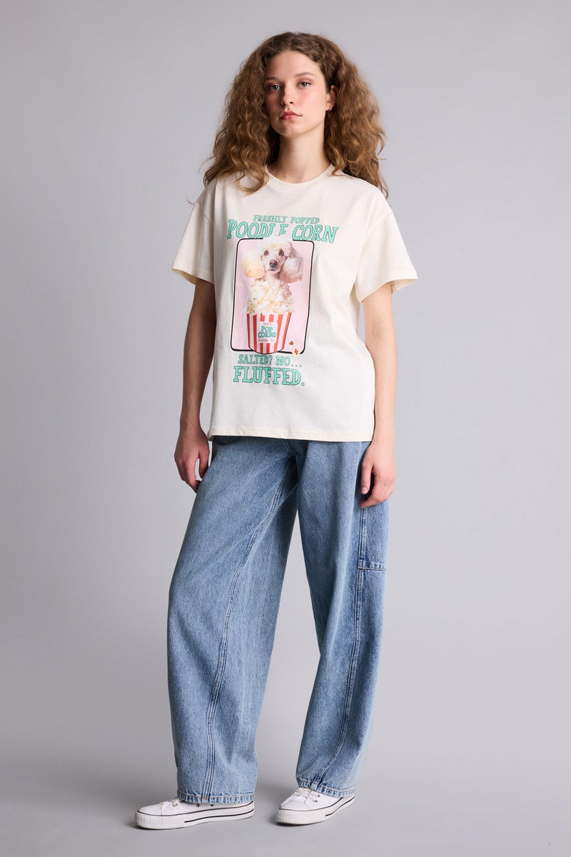 DeFacto Beige Woman Printed Oversize T-Shirt Casual - Image 2