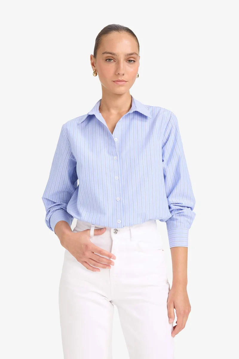 ديفاكتو Oversize Poplin Long Striped Shirt