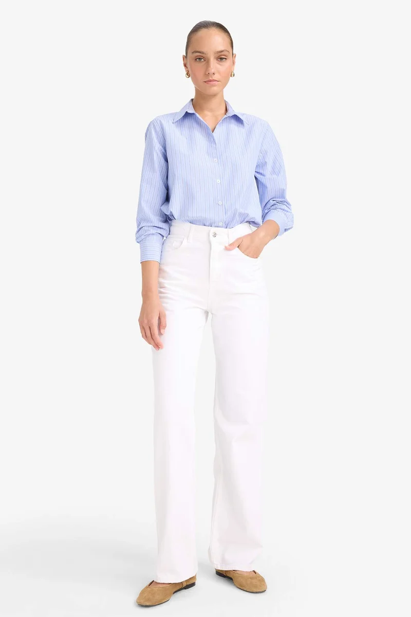ديفاكتو Oversize Poplin Long Striped Shirt