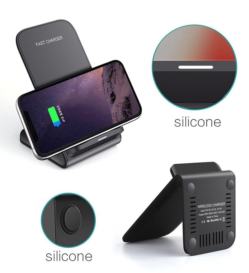 Cesbiomo 2 Pack Wireless Charging Stand, 20W Fast Charging Stand with QC3.0 Adapter for Samsung Galaxy S25/S25+/S25 Ultra/S24/S23/S22/S21/Note, for iPhone 17 Air Pro Max/16/15/14/13/12/11 Series, and More. - Image 4