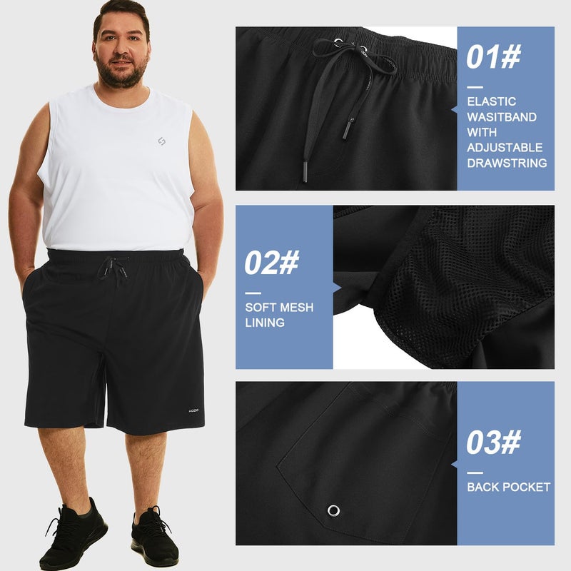 HOdo Mens Big and Tall Swim Trunks 11 inch with Mesh Liner Bathing Suits Swim Shorts for Men Plus Size 2X-7X Black 6XL - Image 5