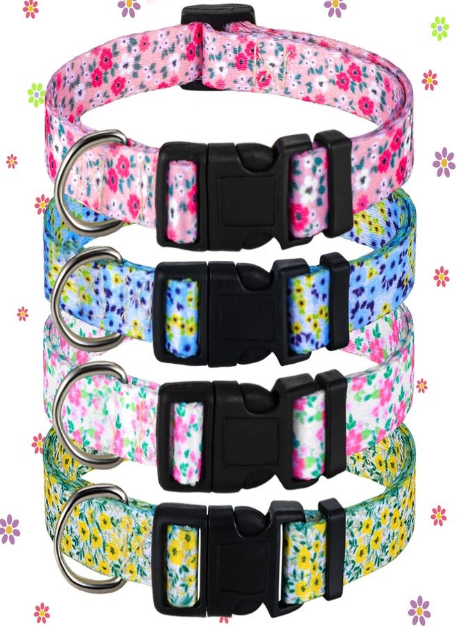 Saintrygo 4 Pack Dog Collar Floral Breakaway Pet Collars Adjustable Spring and Summer Pet Collar Floral Dog Collar for Pet Dog Puppy Summer Decoration (Medium) - Image 1