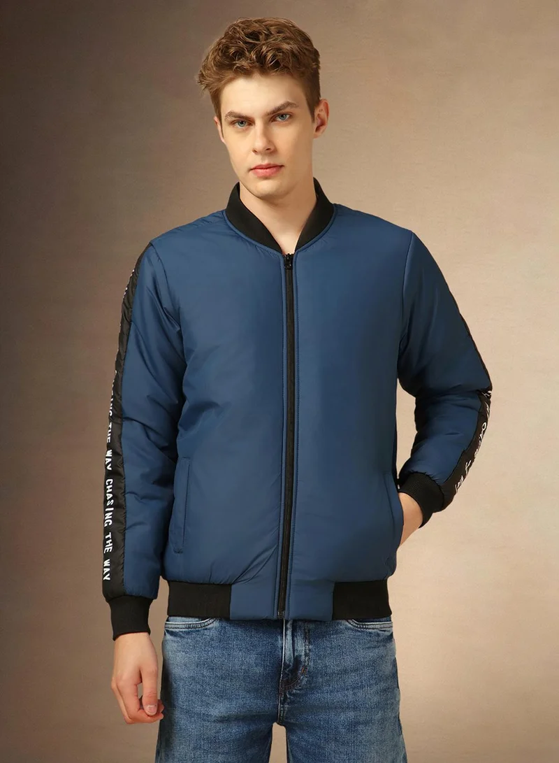 Dennis Lingo Men's Blue 100% Polyester Solid Regular Fit Jacket
