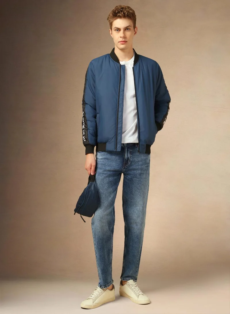 Dennis Lingo Men's Blue 100% Polyester Solid Regular Fit Jacket