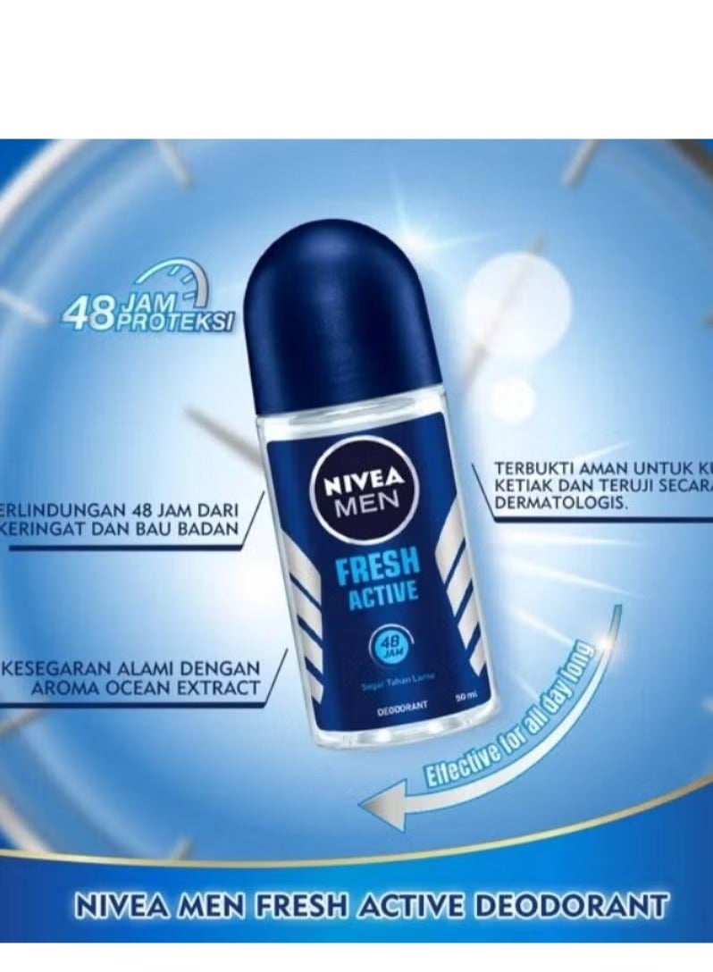 نيفيا نيڤيا مزيل للعرق للرجال، فريش أكتيف، عطر منعش، رول أون 50 مل - Image 2