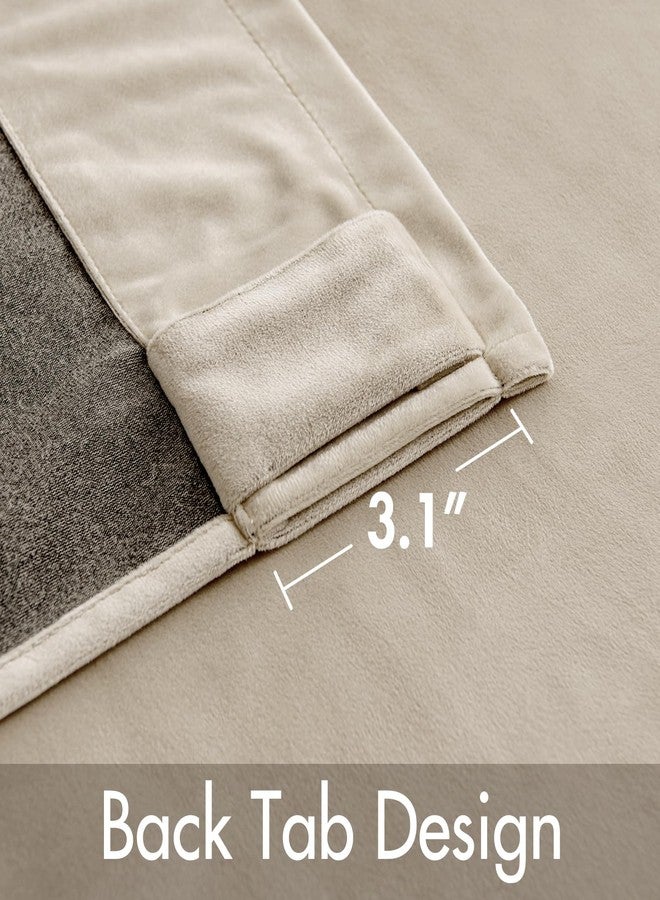 MIULEE Velvet Curtains 96 inches - Luxury Blackout Curtains for Bedroom Living Room Thermal Insulated Super Soft Window Drapes Rod Pocket & Back Tab, Beige, W52 x L96 inches, 2 Panels - Image 3