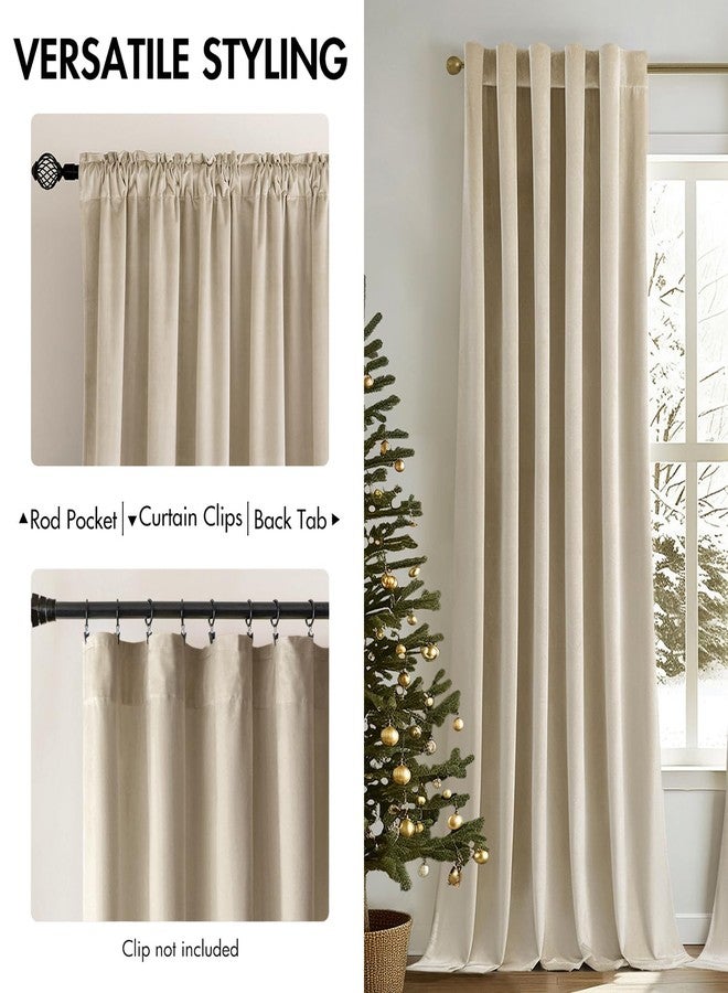 MIULEE Velvet Curtains 96 inches - Luxury Blackout Curtains for Bedroom Living Room Thermal Insulated Super Soft Window Drapes Rod Pocket & Back Tab, Beige, W52 x L96 inches, 2 Panels - Image 2