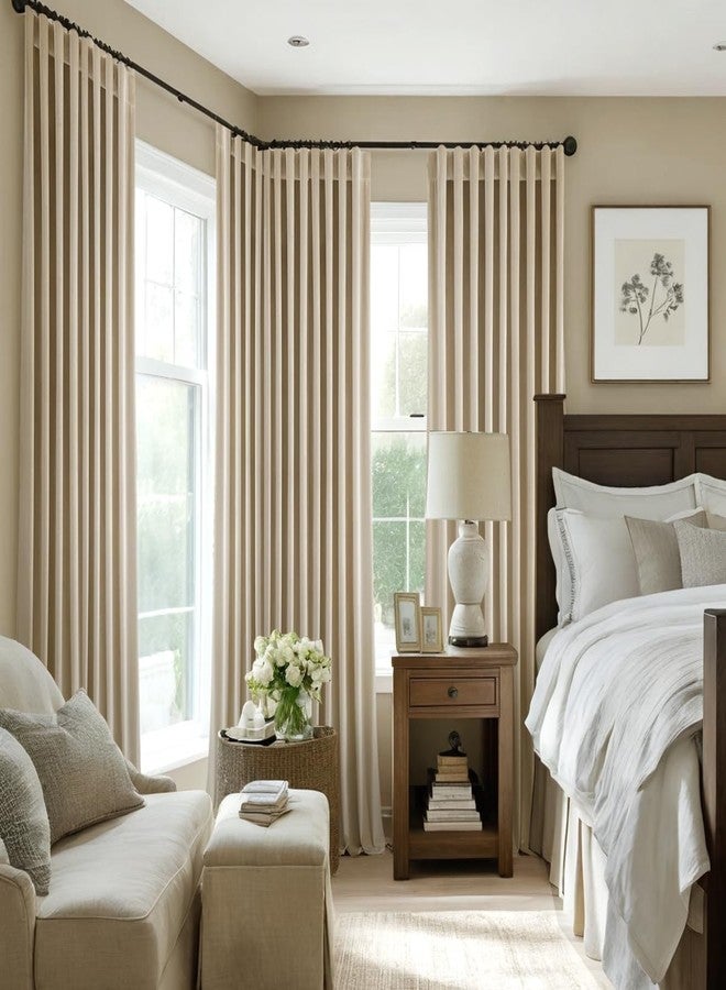 MIULEE Velvet Curtains 96 inches - Luxury Blackout Curtains for Bedroom Living Room Thermal Insulated Super Soft Window Drapes Rod Pocket & Back Tab, Beige, W52 x L96 inches, 2 Panels - Image 5