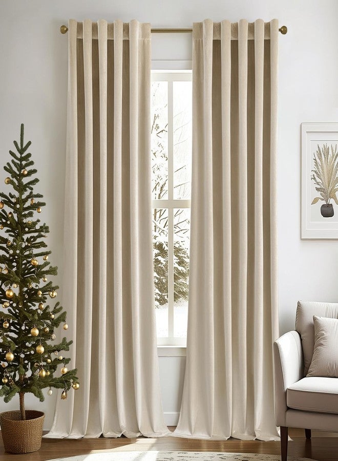 MIULEE Velvet Curtains 96 inches - Luxury Blackout Curtains for Bedroom Living Room Thermal Insulated Super Soft Window Drapes Rod Pocket & Back Tab, Beige, W52 x L96 inches, 2 Panels - Image 1