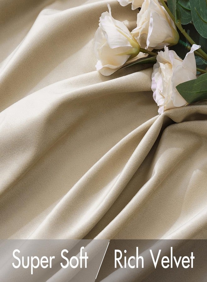 MIULEE Velvet Curtains 96 inches - Luxury Blackout Curtains for Bedroom Living Room Thermal Insulated Super Soft Window Drapes Rod Pocket & Back Tab, Beige, W52 x L96 inches, 2 Panels - Image 4