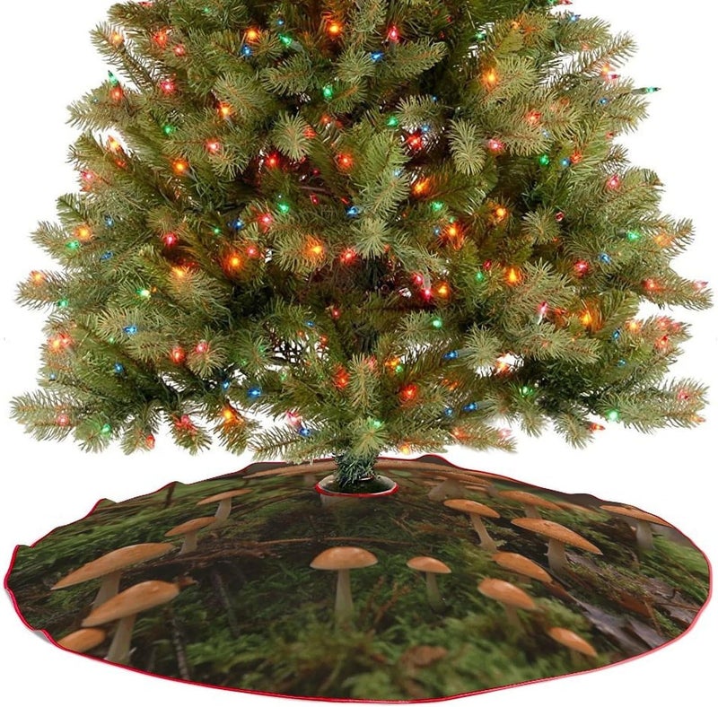 Wild Mushroom Christmas Tree Skirt Personalization Waterproof Xmas Tree Skirt Reversible Sturdy Round Christmas Tree Mat for Winter Home Party Decor - Image 4