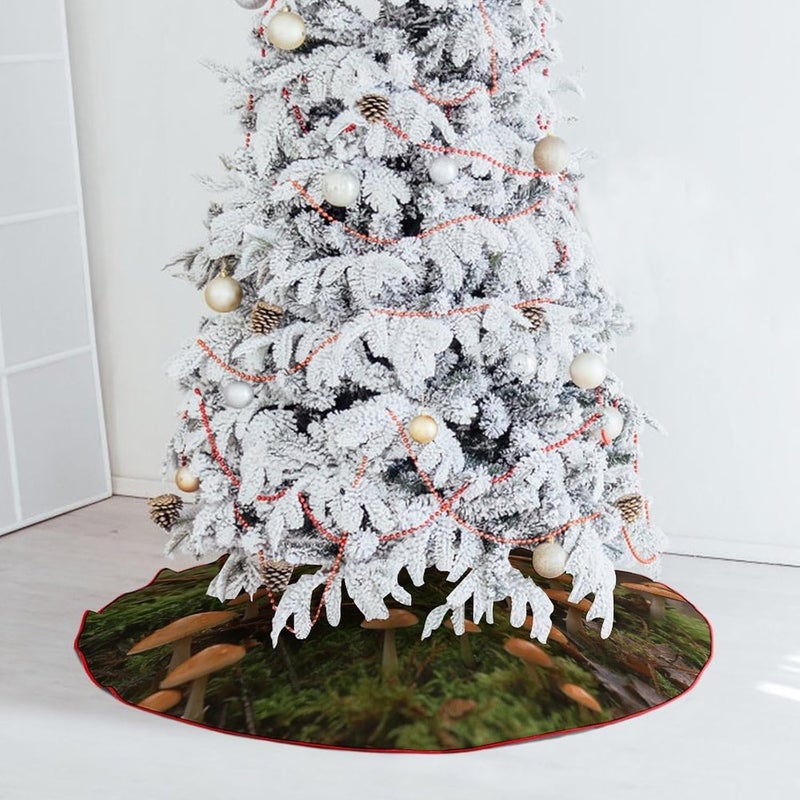 Wild Mushroom Christmas Tree Skirt Personalization Waterproof Xmas Tree Skirt Reversible Sturdy Round Christmas Tree Mat for Winter Home Party Decor - Image 5