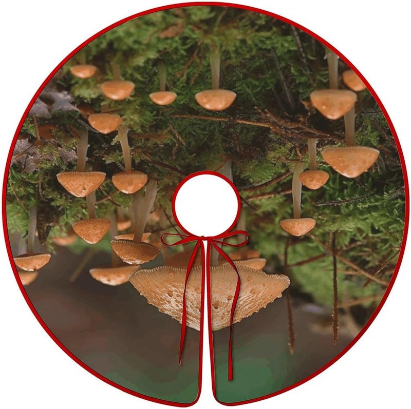 Wild Mushroom Christmas Tree Skirt Personalization Waterproof Xmas Tree Skirt Reversible Sturdy Round Christmas Tree Mat for Winter Home Party Decor - Image 1