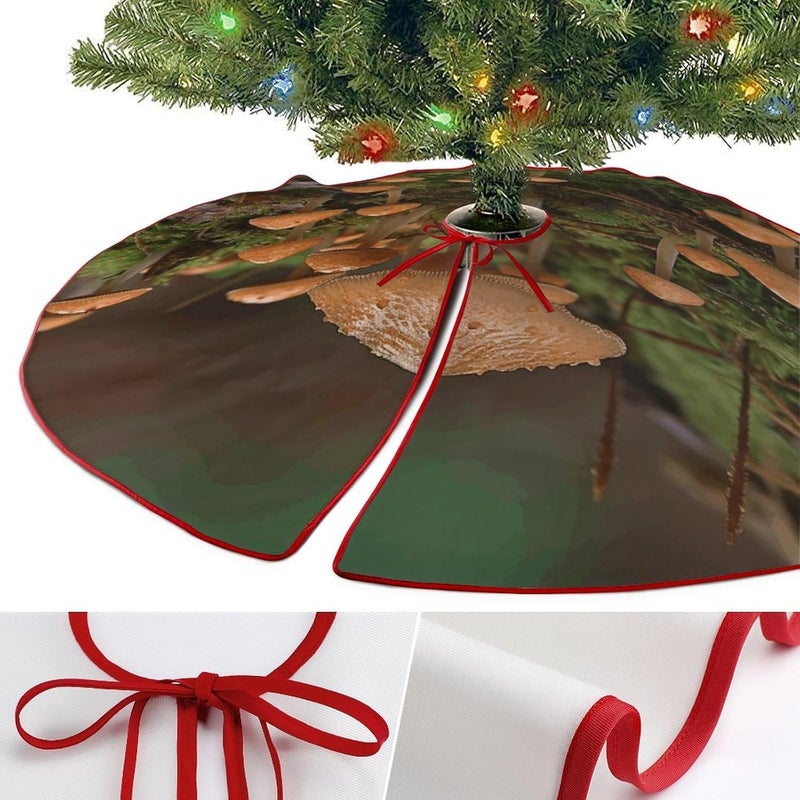 Wild Mushroom Christmas Tree Skirt Personalization Waterproof Xmas Tree Skirt Reversible Sturdy Round Christmas Tree Mat for Winter Home Party Decor - Image 3