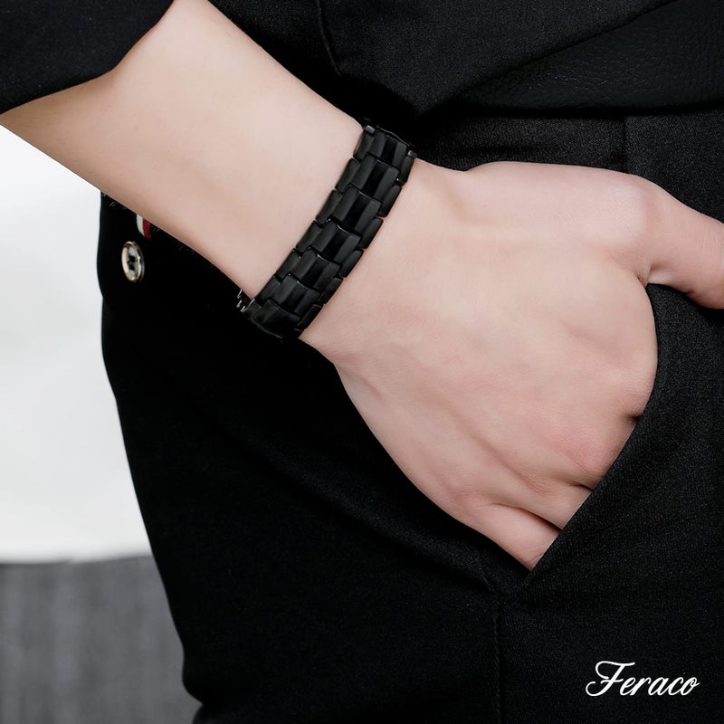 Feraco Mens Magnetic Bracelet Titanium Steel Magnetic Bracelet with Double Row 4 Elements Magnets,Father's Day Gifts - Image 4
