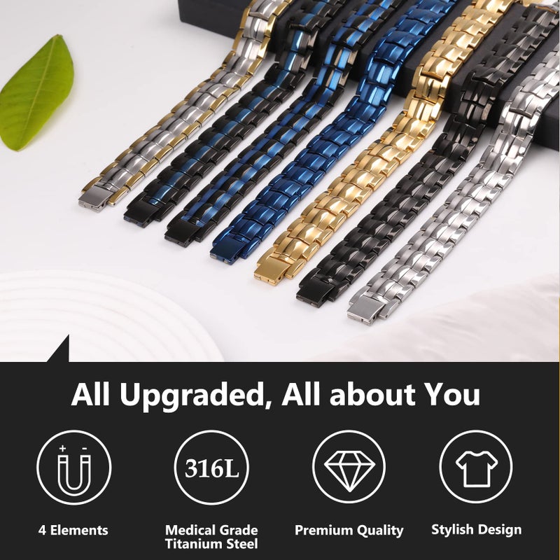 Feraco Mens Magnetic Bracelet Titanium Steel Magnetic Bracelet with Double Row 4 Elements Magnets,Father's Day Gifts - Image 5