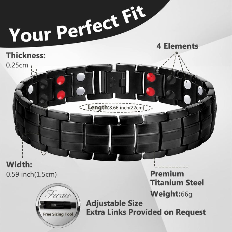 Feraco Mens Magnetic Bracelet Titanium Steel Magnetic Bracelet with Double Row 4 Elements Magnets,Father's Day Gifts - Image 2
